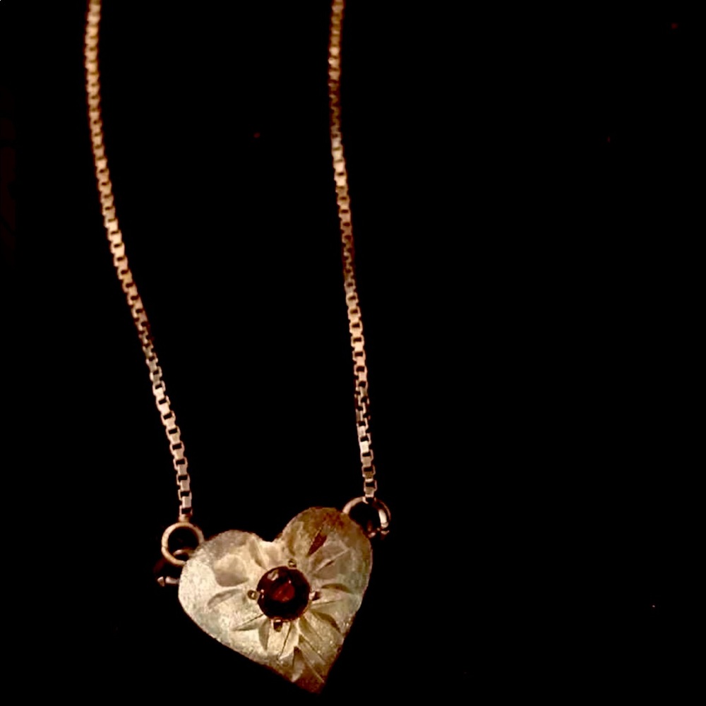Italy old handmade 925 silver necklaces with dark ruby